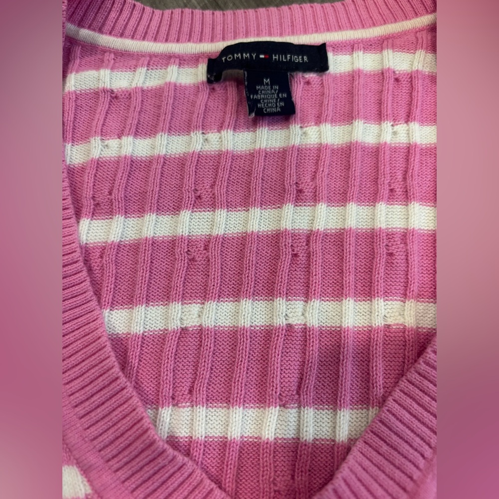 Tommy Hilfiger Pink and White Striped Shirt - Size Medium - Picture 4 of 6
